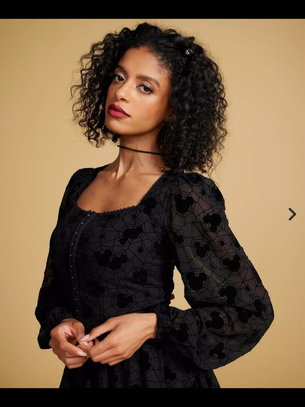 Disney M8xkey Spider Web Black Sheer Puff-Sleeve Mini Dress